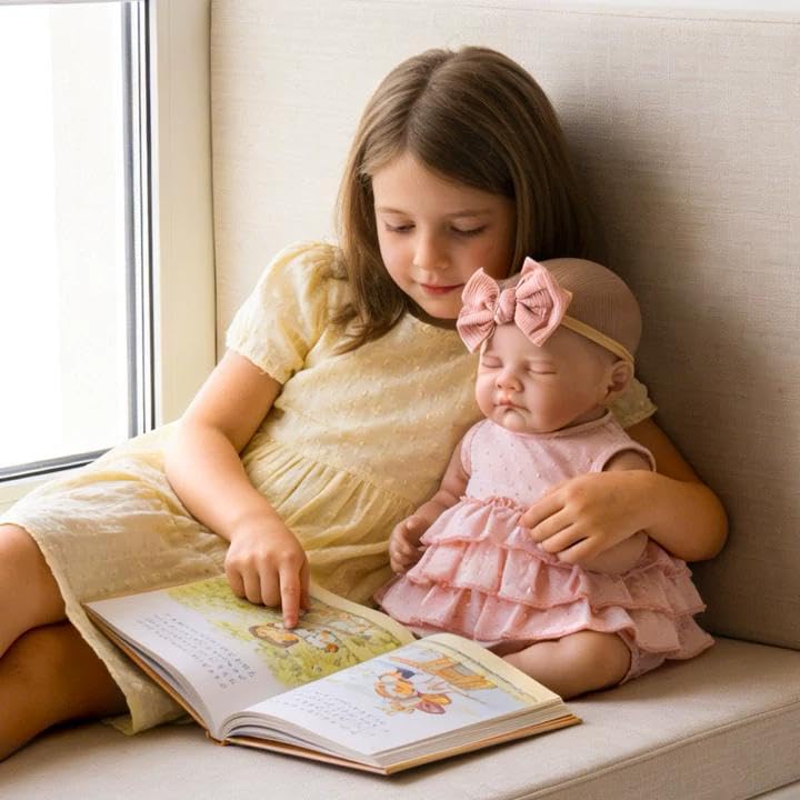 Aori Doll Clothes Set – Pink Dress, Bow Headband & Socks for 17–20 Inch Reborn Baby Dolls