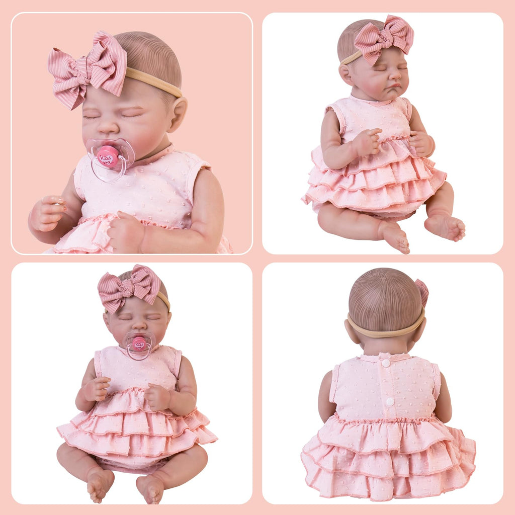 Aori Doll Clothes Set – Pink Dress, Bow Headband & Socks for 17–20 Inch Reborn Baby Dolls