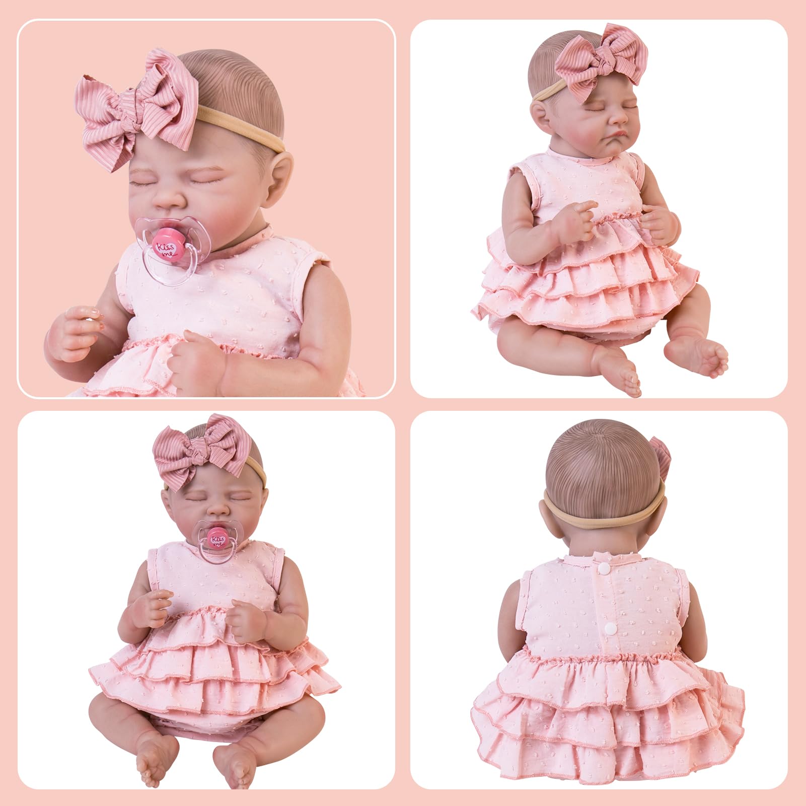 Aori Doll Clothes Set – Pink Dress, Bow Headband & Socks for 17–20 Inch Reborn Baby Dolls