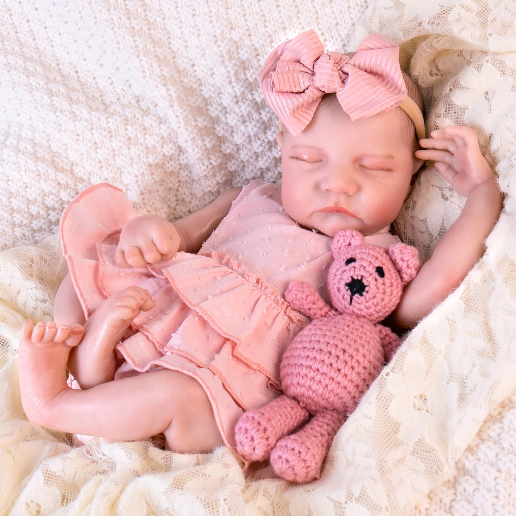 Aori Doll Clothes Set – Pink Dress, Bow Headband & Socks for 17–20 Inch Reborn Baby Dolls