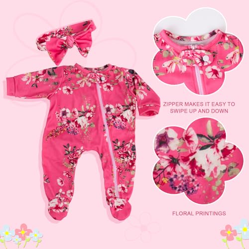 Aori Pink Floral Jumpsuit and Headband Set for 17-20 Inch Reborn Baby Dolls