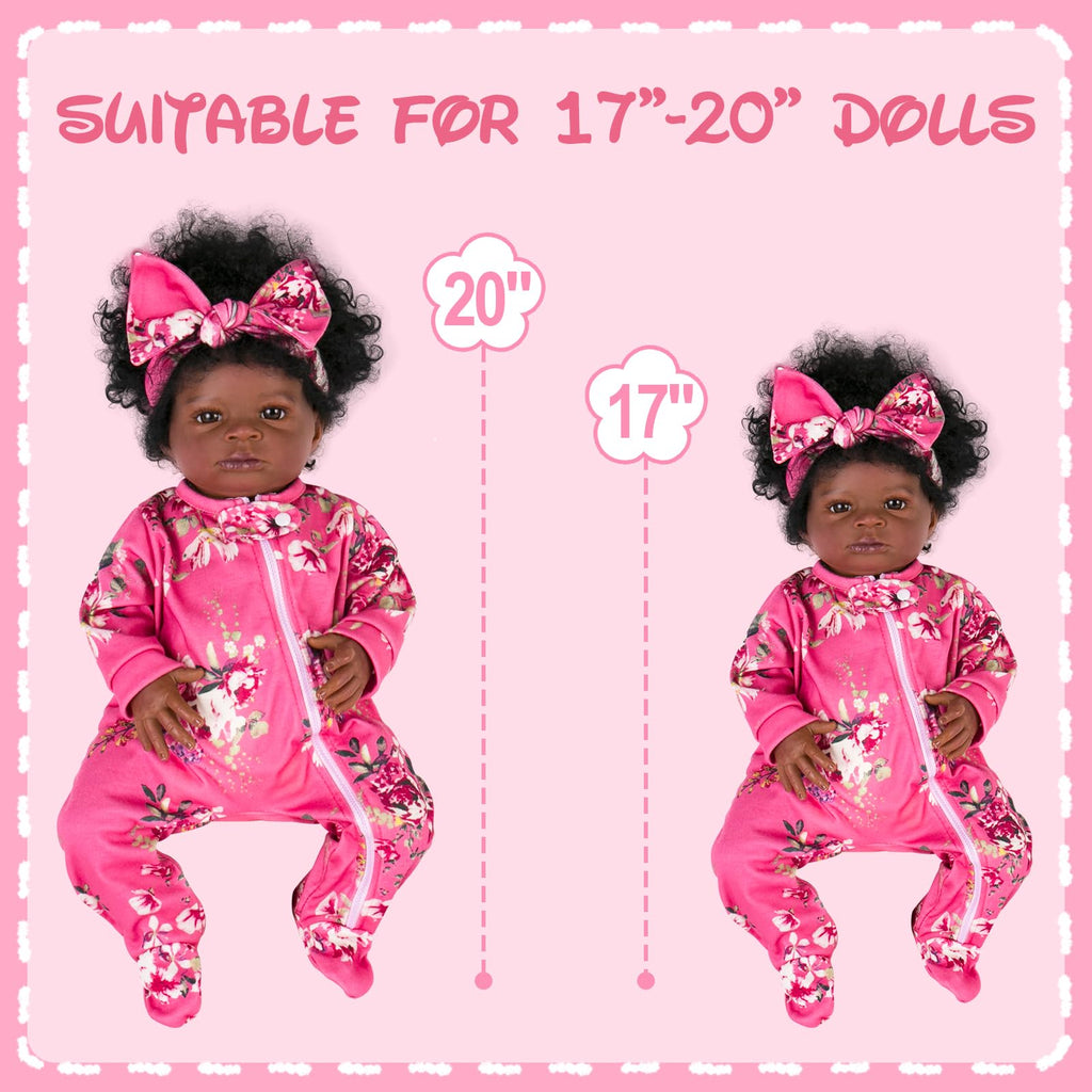 Aori Pink Floral Jumpsuit and Headband Set for 17-20 Inch Reborn Baby Dolls