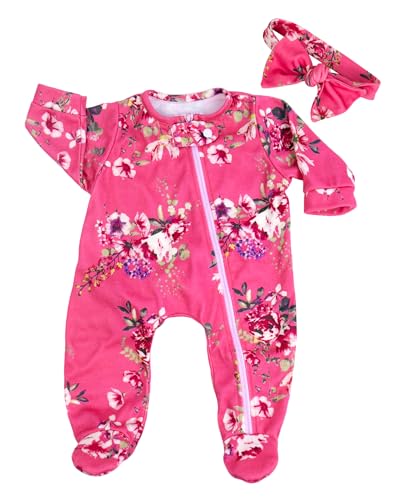 Aori Pink Floral Jumpsuit and Headband Set for 17-20 Inch Reborn Baby Dolls