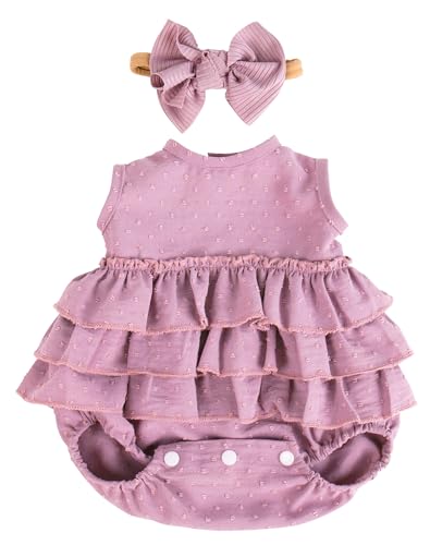 Aori Purple Doll Dress and Bow Headband Set for 17-20 Inch Reborn Baby Dolls