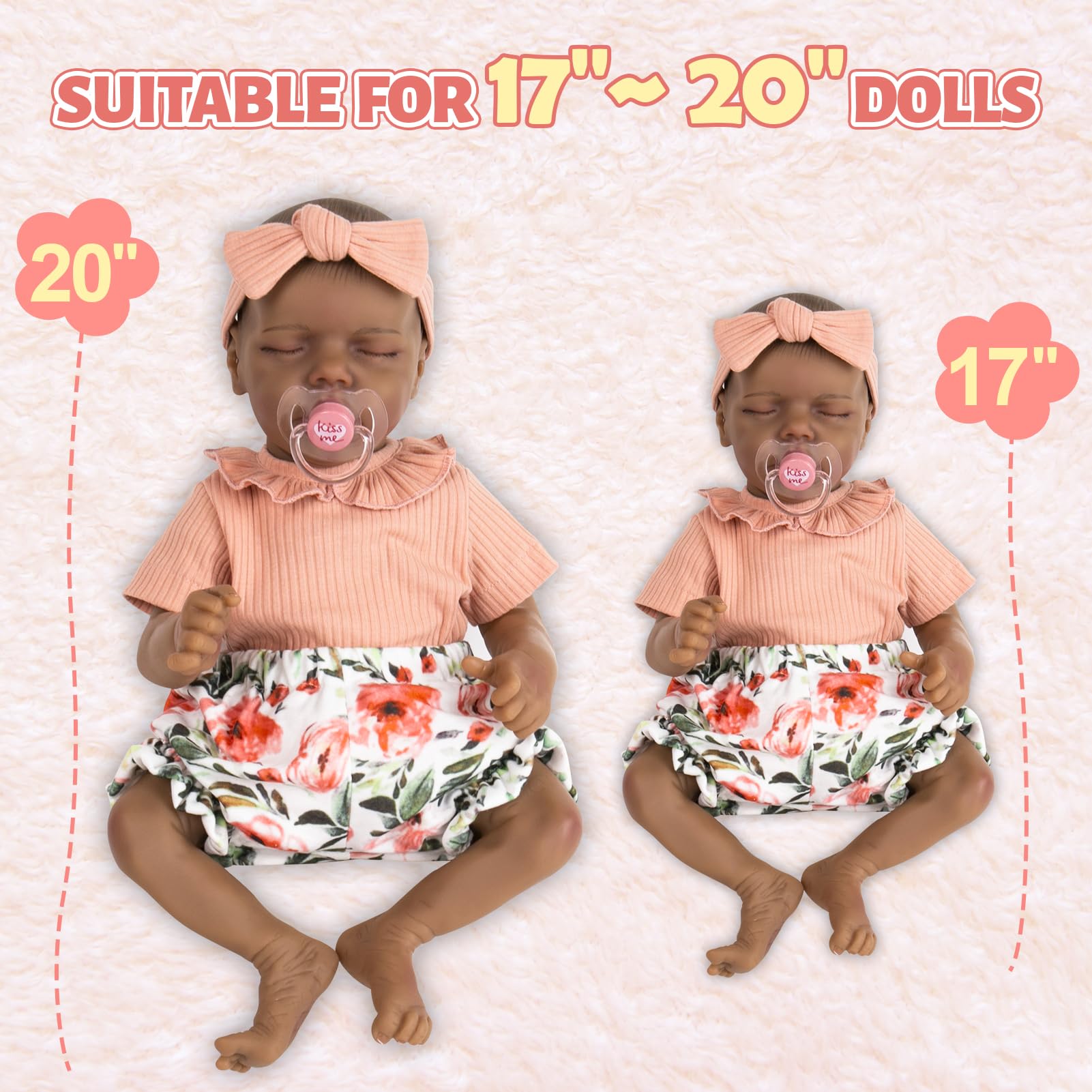 Aori Reborn Baby Doll Outfit: Pink Shirt, Floral Pants & Headband Set for 17-20 Inch Dolls