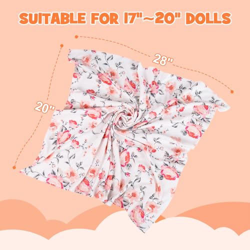 Aori Reborn Doll Swaddle Set: Floral Blanket, Bow Hat & Headband for 17-20" Dolls