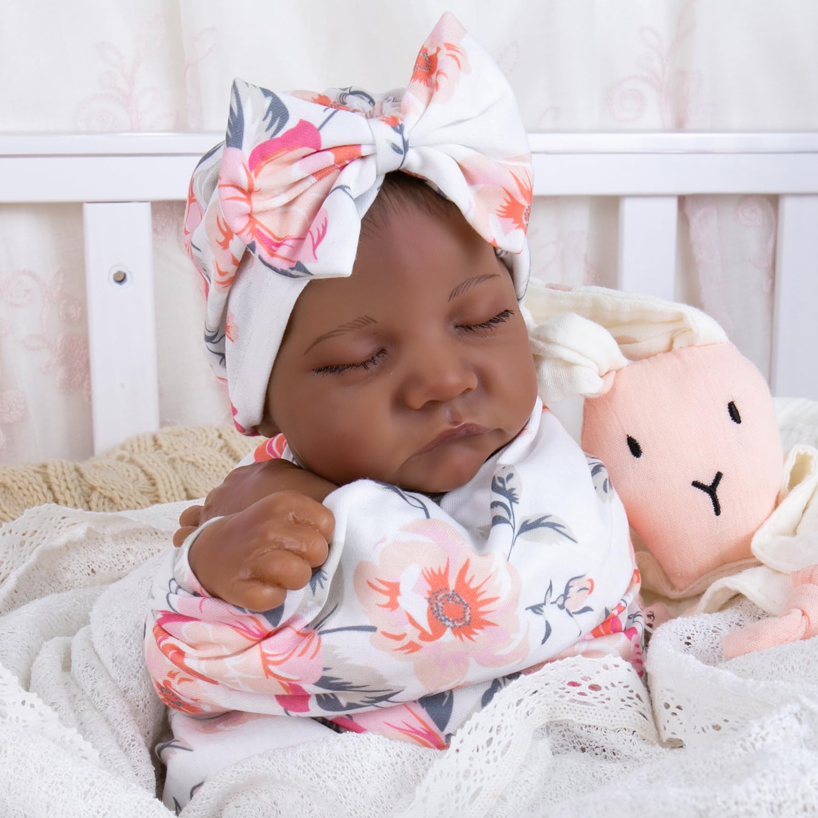 Aori Reborn Doll Swaddle Set: Floral Blanket, Bow Hat & Headband for 17-20" Dolls
