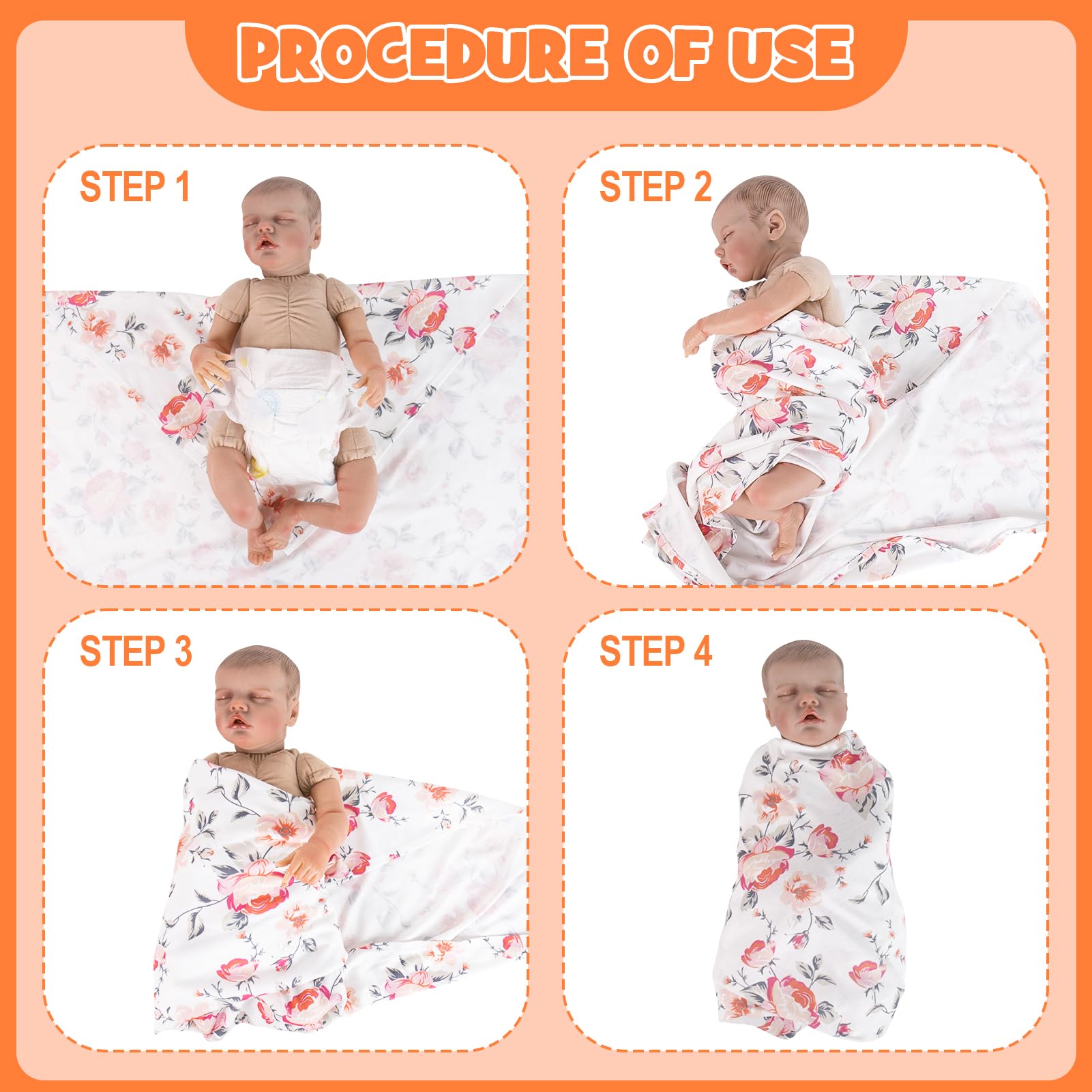 Aori Reborn Doll Swaddle Set: Floral Blanket, Bow Hat & Headband for 17-20" Dolls