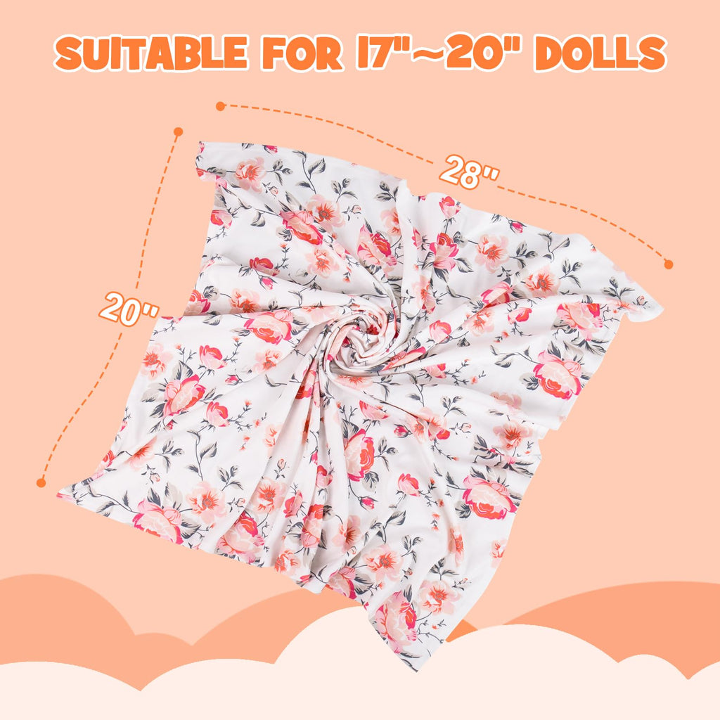 Aori Reborn Doll Swaddle Set: Floral Blanket, Bow Hat & Headband for 17-20" Dolls