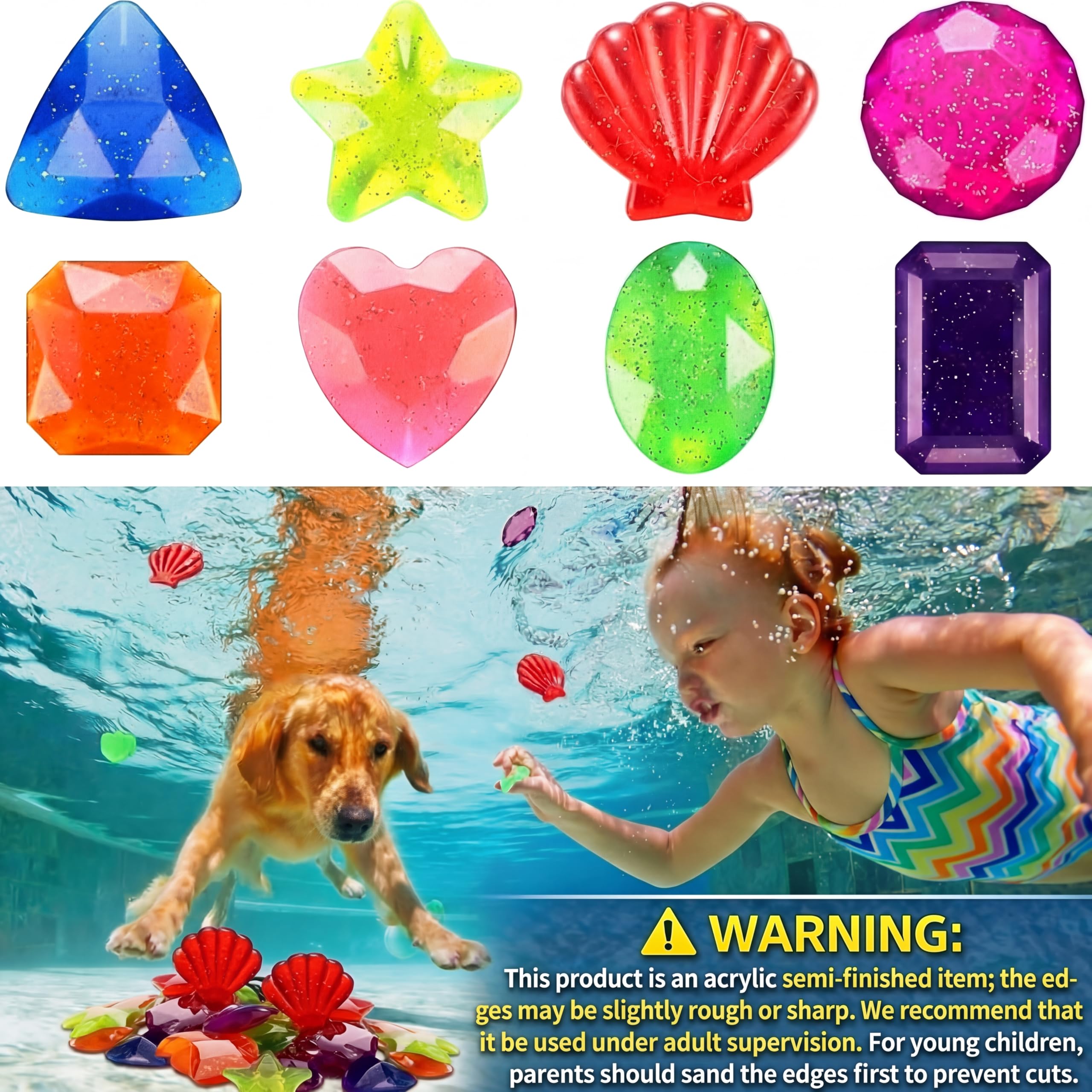Aoriher 32-Piece Dive Gem Pool Toys - Colorful Sinking Acrylic Gems for Diving Games, Bath & Party Decor