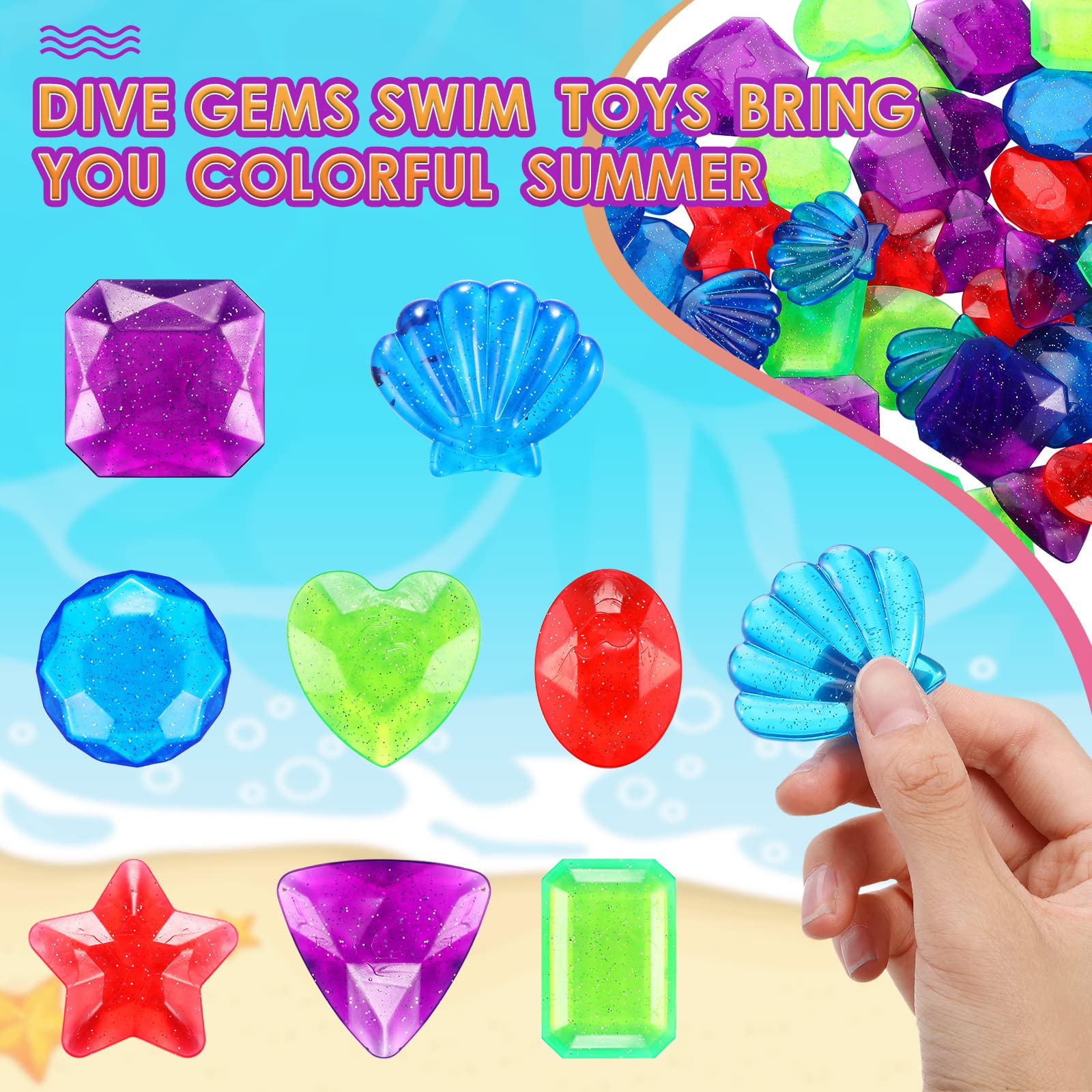 Aoriher 32-Piece Dive Gem Pool Toys - Colorful Sinking Acrylic Gems for Diving Games, Bath & Party Decor