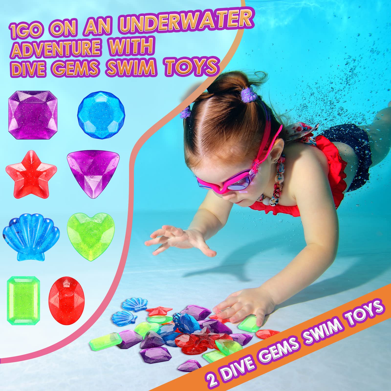 Aoriher 32-Piece Dive Gem Pool Toys - Colorful Sinking Acrylic Gems for Diving Games, Bath & Party Decor