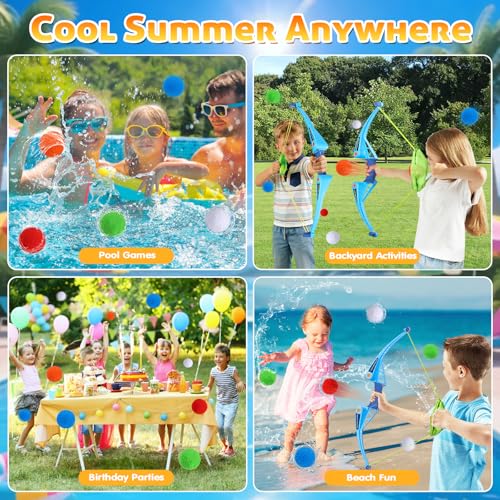 AOSPHYS Reusable Water Balloons Set with Bow – 10 Refillable Balls for Kids Pool Beach Summer Fun