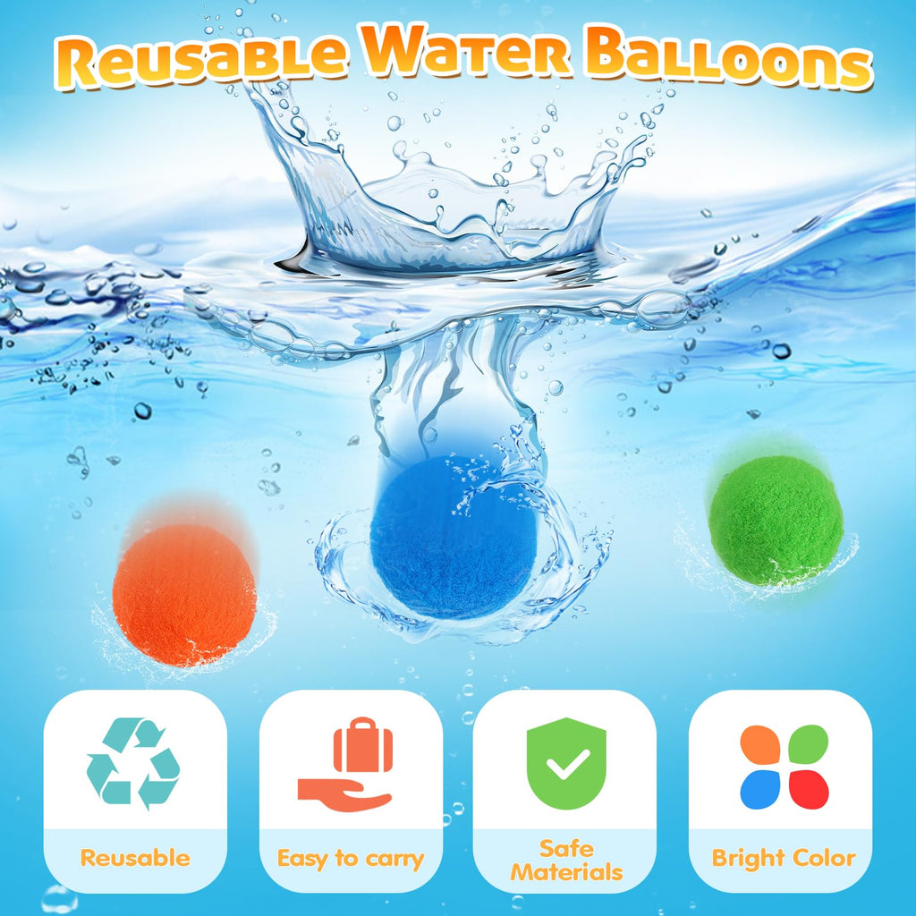AOSPHYS Reusable Water Balloons Set with Bow – 10 Refillable Balls for Kids Pool Beach Summer Fun