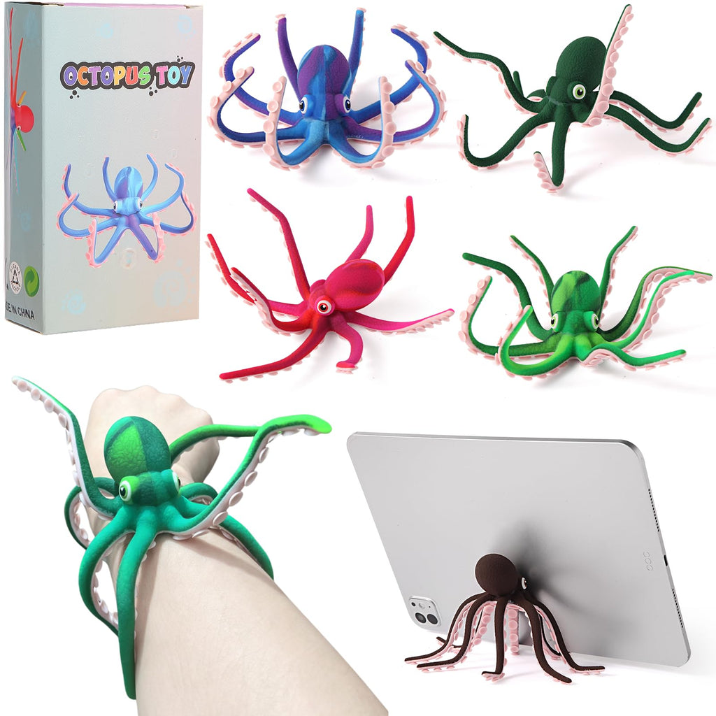 AOSTEONG Green Octopus Fidget Toy with Suction Cups – Bendable Silicone Stress Relief Desk Toy for Kids and Adults
