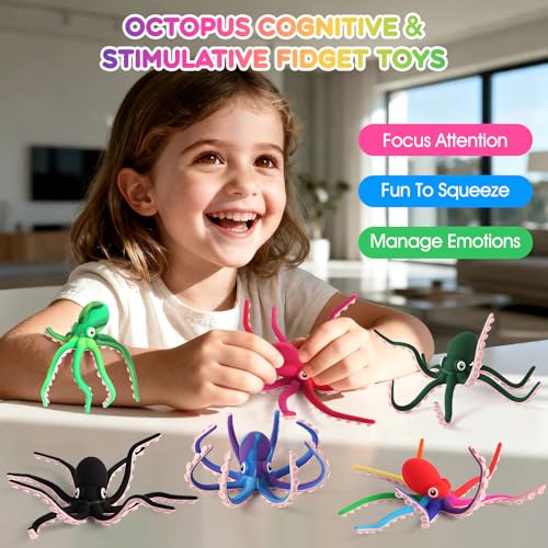 AOSTEONG Green Octopus Fidget Toy with Suction Cups – Bendable Silicone Stress Relief Desk Toy for Kids and Adults