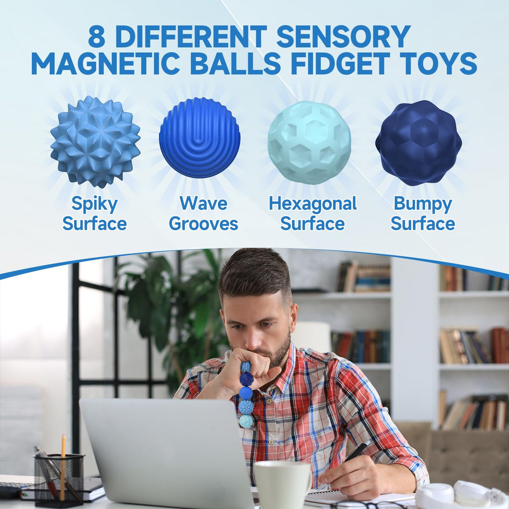 AotBlcer Magnetic Sensory Balls 8-Pack: Silicone Fidget Toys for Stress Relief and Focus for Adults & Teens