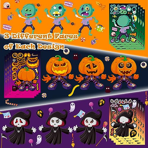 Aowplc 64 Sheets Halloween Stickers for Kids - 16 Designs, Waterproof, DIY Craft Party Favors