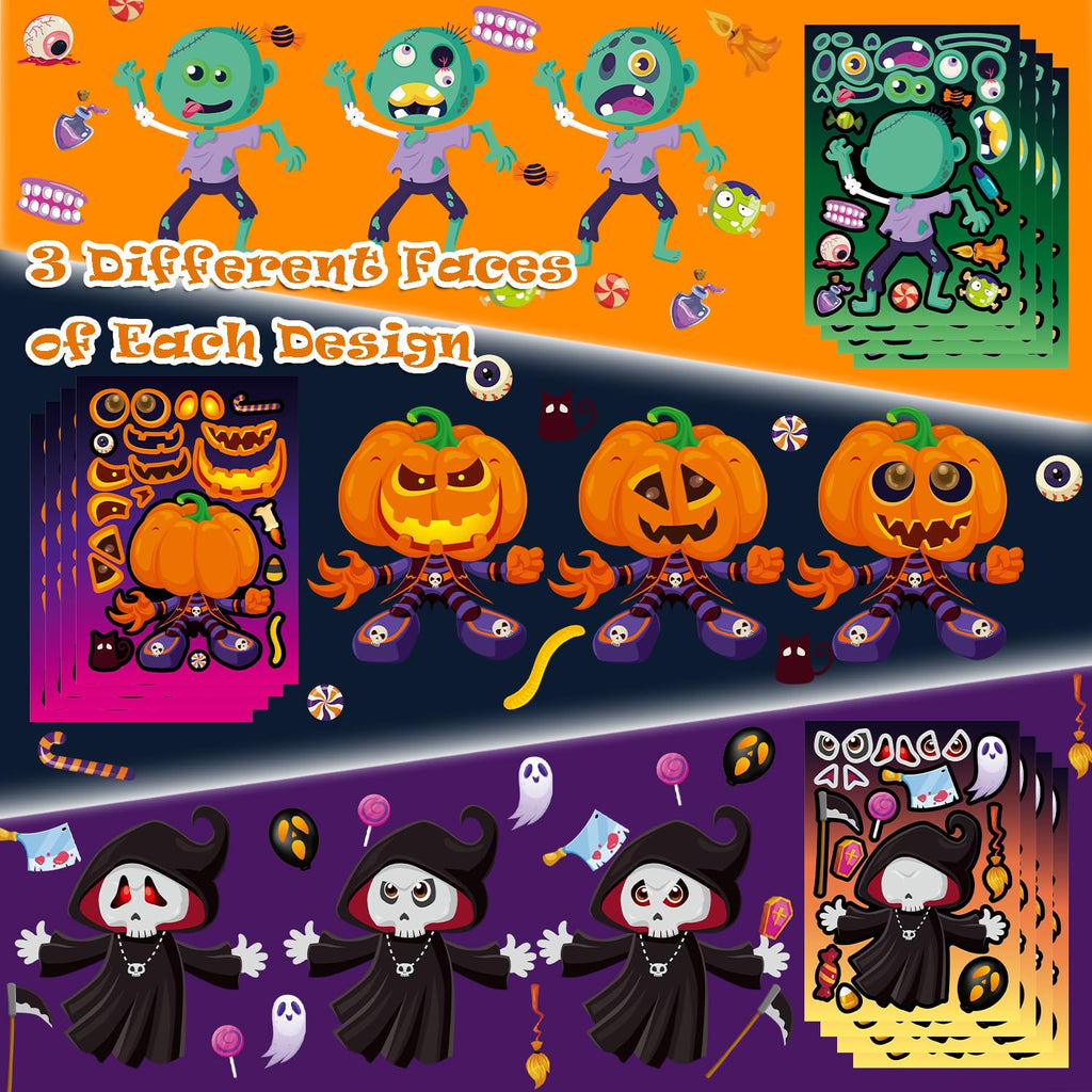 Aowplc 64 Sheets Halloween Stickers for Kids - 16 Designs, Waterproof, DIY Craft Party Favors