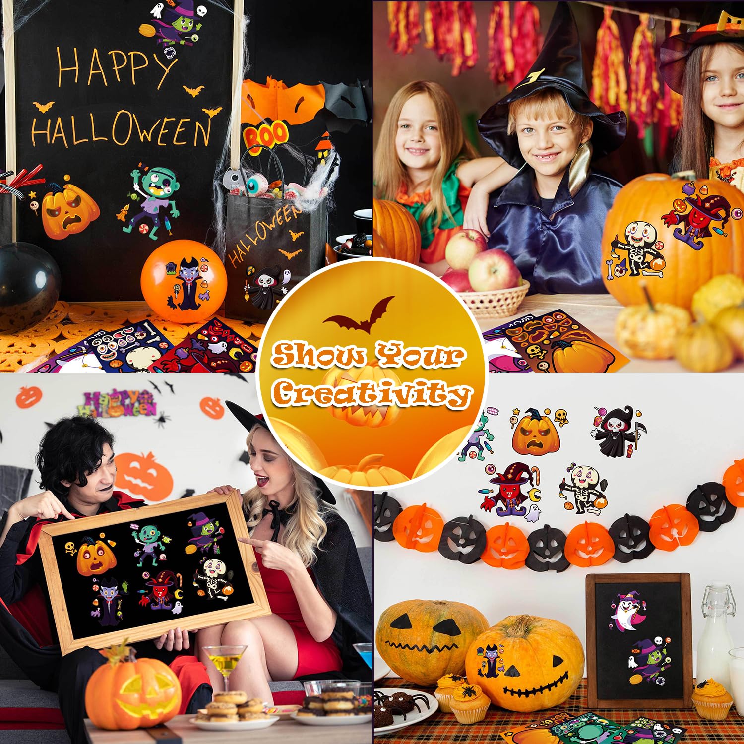 Aowplc 64 Sheets Halloween Stickers for Kids - 16 Designs, Waterproof, DIY Craft Party Favors