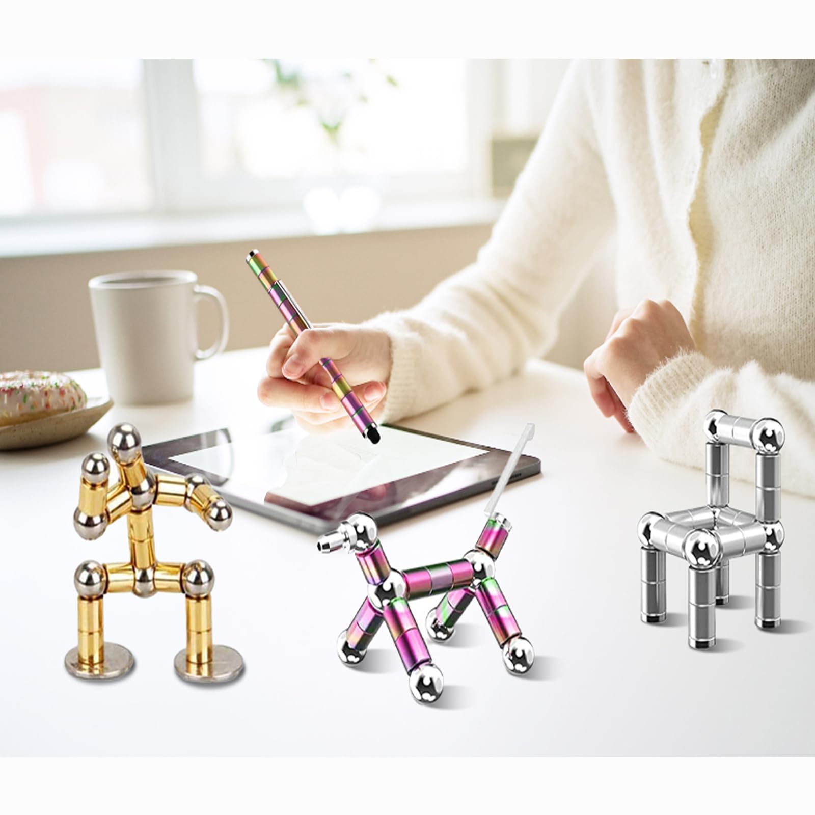 AOYALABOR Magnetic Fidget Pen – Buildable Toy Pen with 30 Steel Balls, 14 Rings & 5 Ink Refills for Stress Relief and Creativity