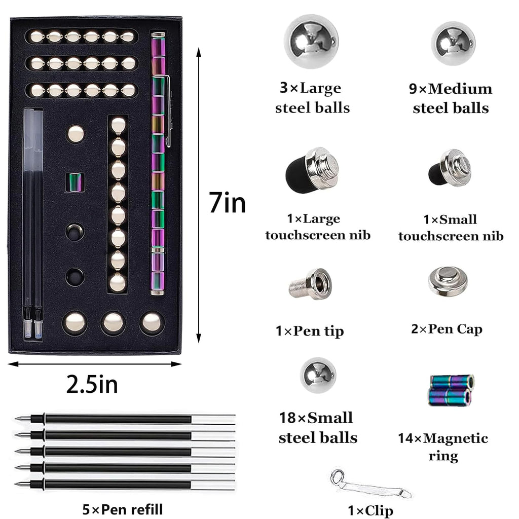 AOYALABOR Magnetic Fidget Pen with 14 Rings, 30 Steel Balls, 5 Gel Ink Refills – Stress Relief Toy for Teens and Adults
