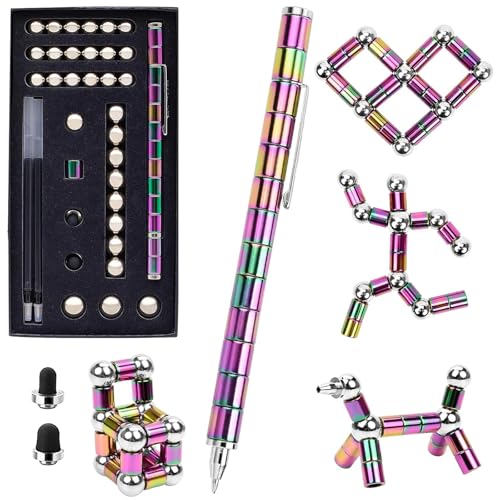 AOYALABOR Magnetic Fidget Pen with 14 Rings, 30 Steel Balls, 5 Gel Ink Refills – Stress Relief Toy for Teens and Adults