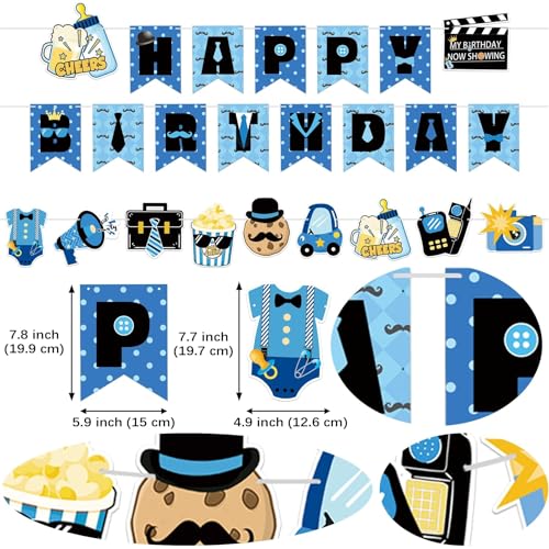 APINWIN Blue Black Boss 1st Birthday Party Kit – Pre-Strung Banner, Garland, Cake Topper, Foil & Latex Balloons for Boys