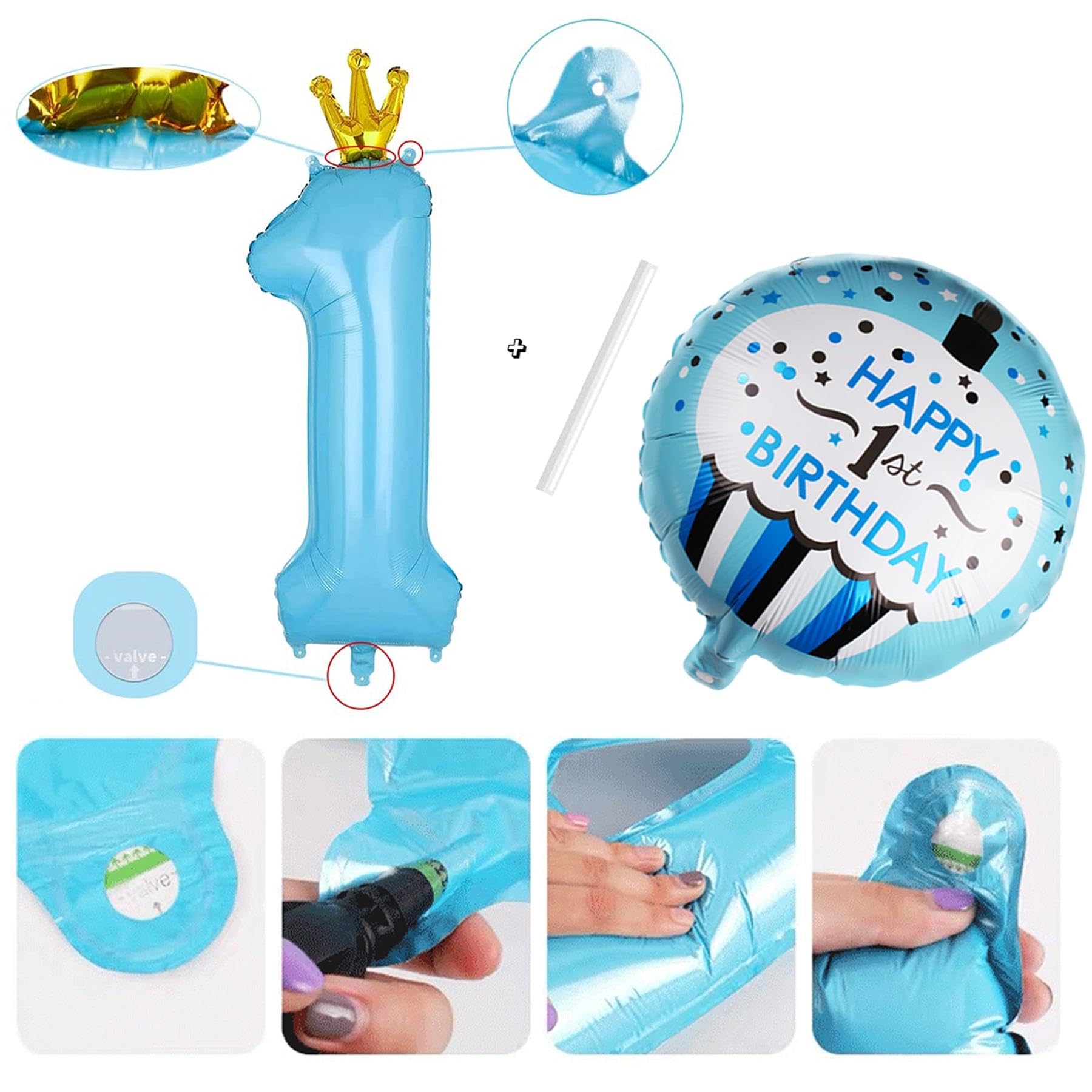 APINWIN Blue Black Boss 1st Birthday Party Kit – Pre-Strung Banner, Garland, Cake Topper, Foil & Latex Balloons for Boys