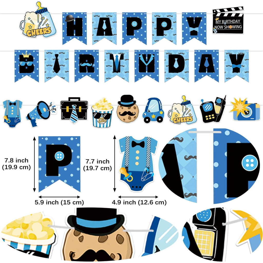 APINWIN Blue Black Boss 1st Birthday Party Kit – Pre-Strung Banner, Garland, Cake Topper, Foil & Latex Balloons for Boys