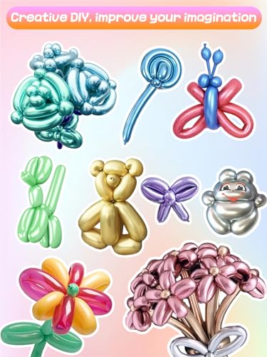 Apipi 260 Balloons Kit with Pump – 100 Metallic Latex Twisting Balloons for Animal and Flower Designs, Party and Birthday Gifts