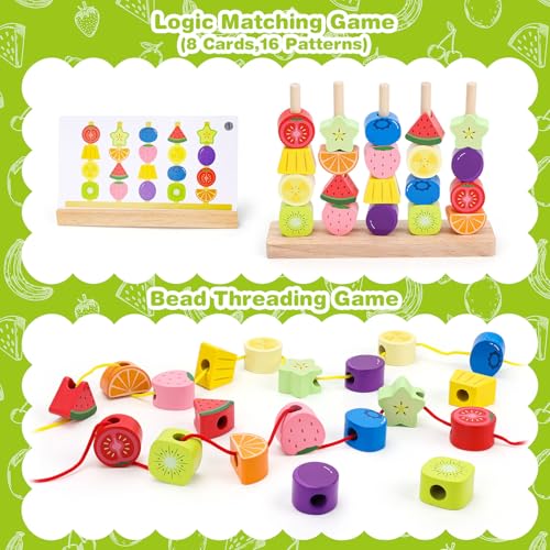 Appoft Montessori Wooden Beads Kit 5-in-1 Stacking Lacing Toy for Toddlers 2-5