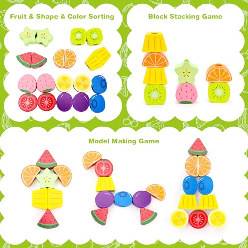 Appoft Montessori Wooden Beads Kit 5-in-1 Stacking Lacing Toy for Toddlers 2-5