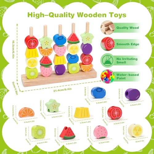 Appoft Montessori Wooden Beads Kit 5-in-1 Stacking Lacing Toy for Toddlers 2-5