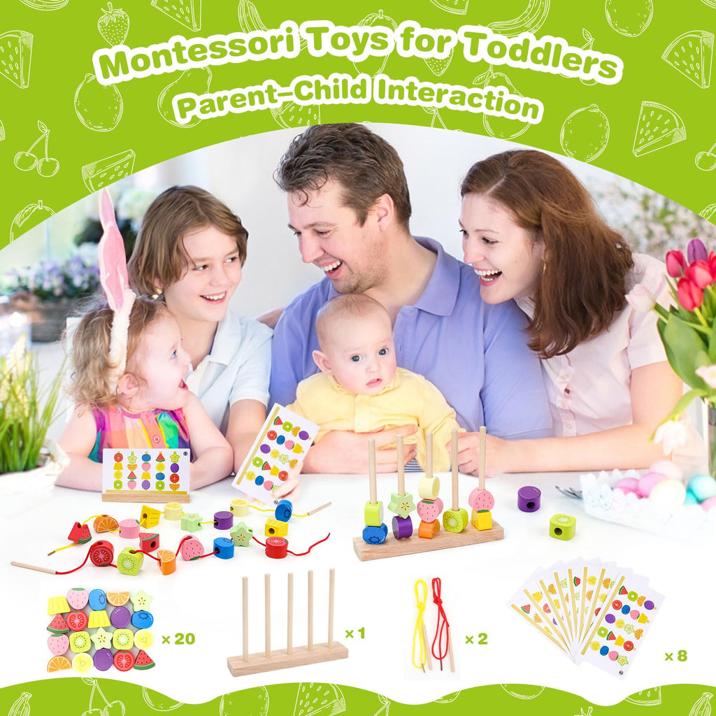 Appoft Montessori Wooden Beads Kit 5-in-1 Stacking Lacing Toy for Toddlers 2-5