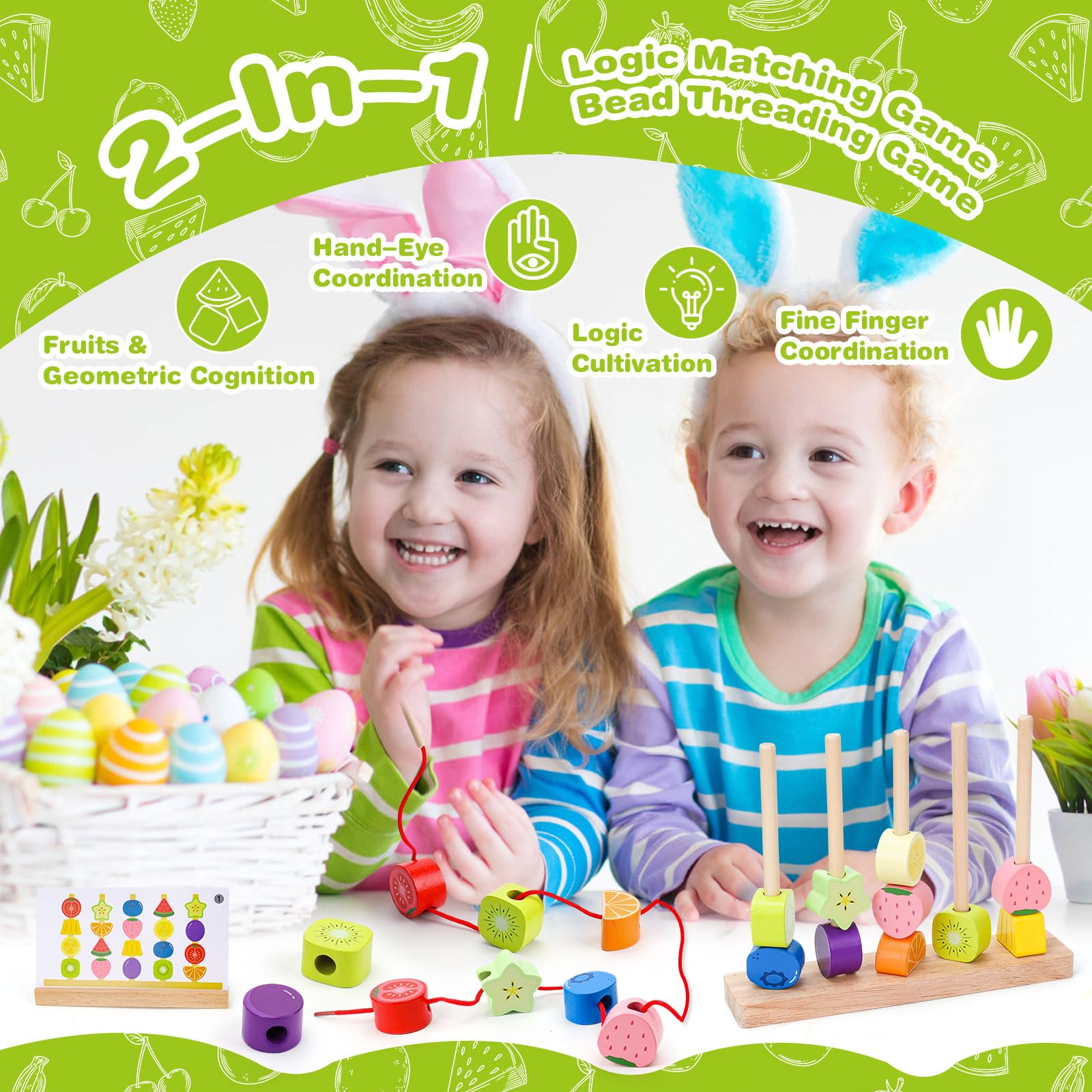 Appoft Montessori Wooden Beads Kit 5-in-1 Stacking Lacing Toy for Toddlers 2-5