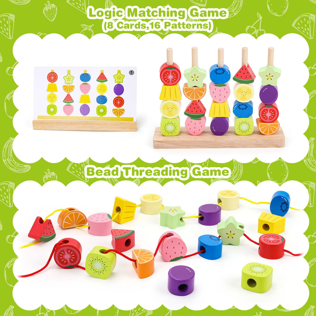 Appoft Montessori Wooden Beads Kit 5-in-1 Stacking Lacing Toy for Toddlers 2-5