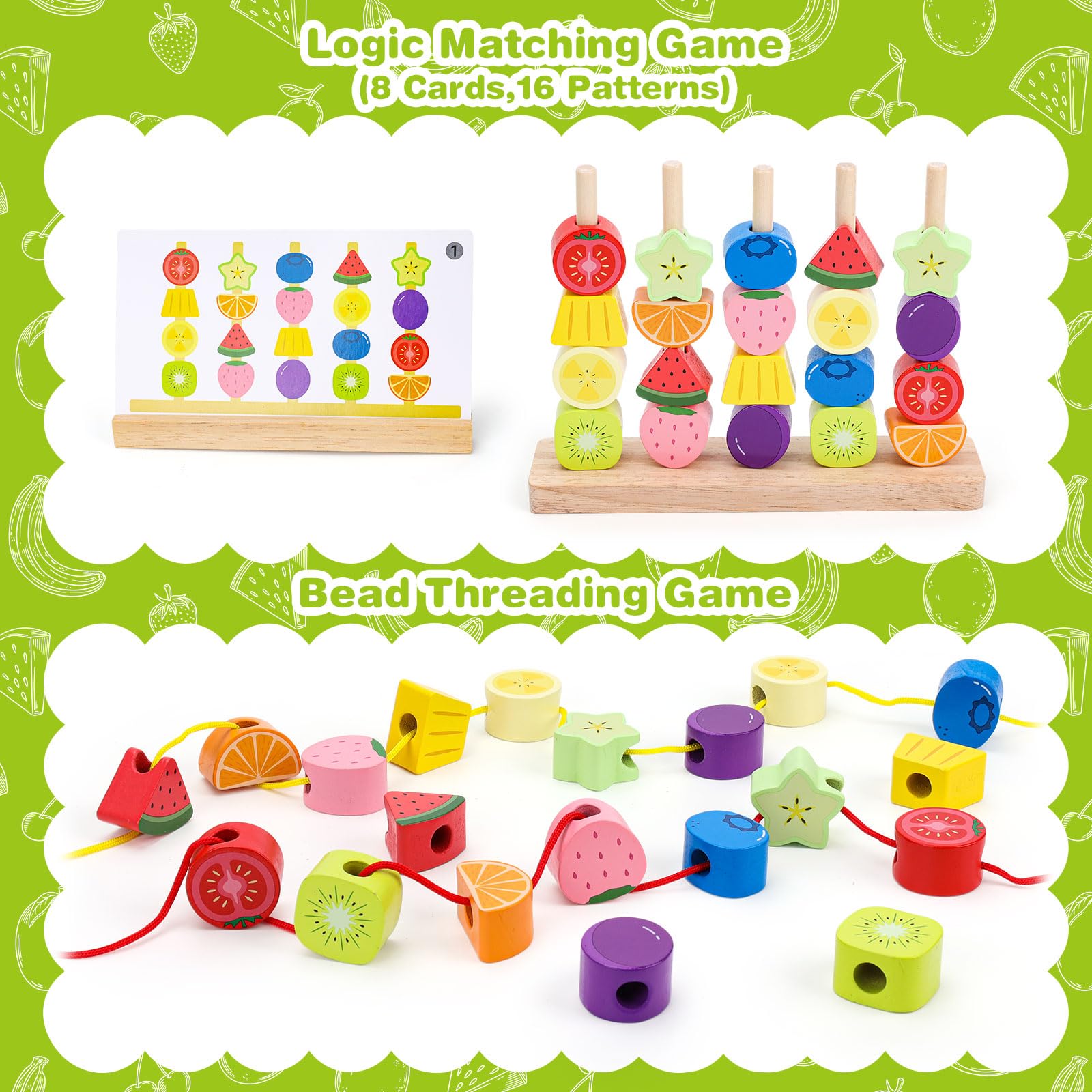 Appoft Montessori Wooden Beads Kit 5-in-1 Stacking Lacing Toy for Toddlers 2-5