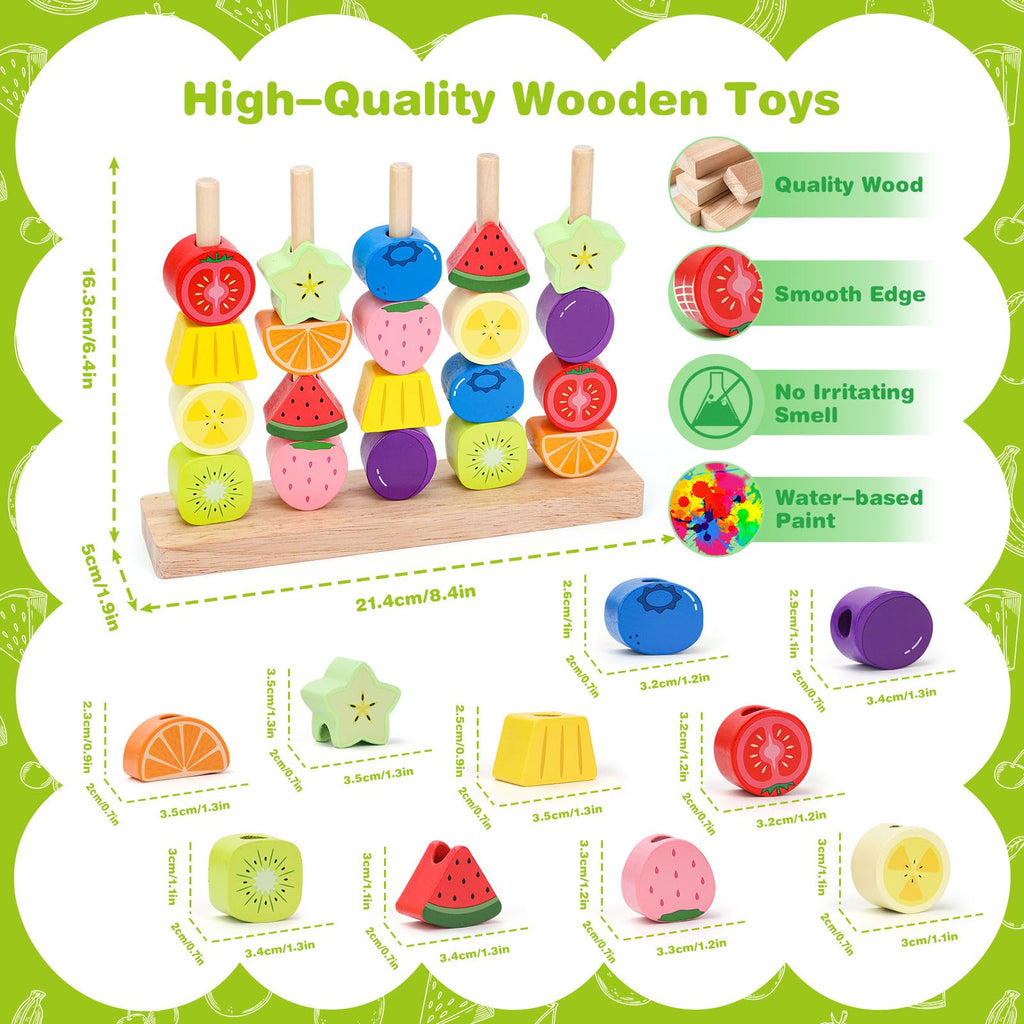 Appoft Montessori Wooden Beads Kit 5-in-1 Stacking Lacing Toy for Toddlers 2-5