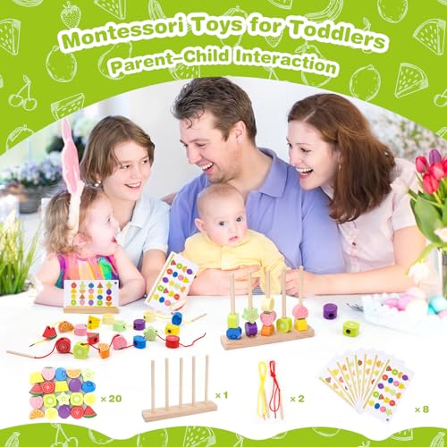 Appoft Montessori Wooden Beads Kit 5-in-1 Stacking Lacing Toy for Toddlers 2-5