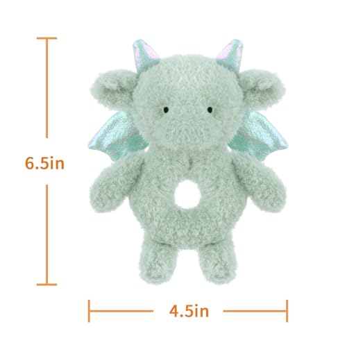 Apricot Lamb Dragon Soft Rattle Toy - 6 Inch Plush Stuffed Animal for Newborns with Easy-Grip Handle