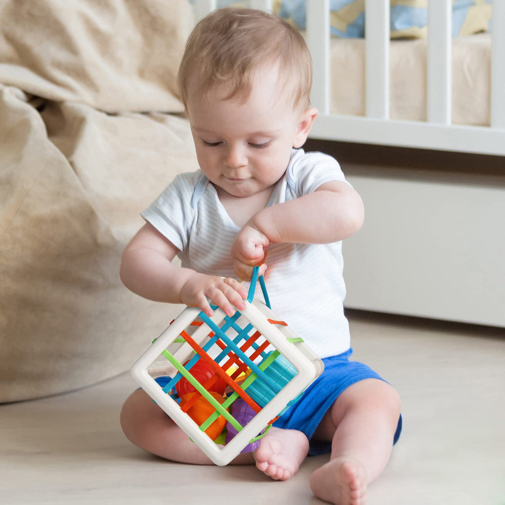 Aprilwolf Montessori Shape Sorting Cube - 6 Sensory Blocks for Toddlers 1-3 Years
