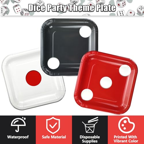APUXXJUPA 60-Count Casino Dice Paper Plates – 9-Inch Square Party Dinnerware for Themed Events