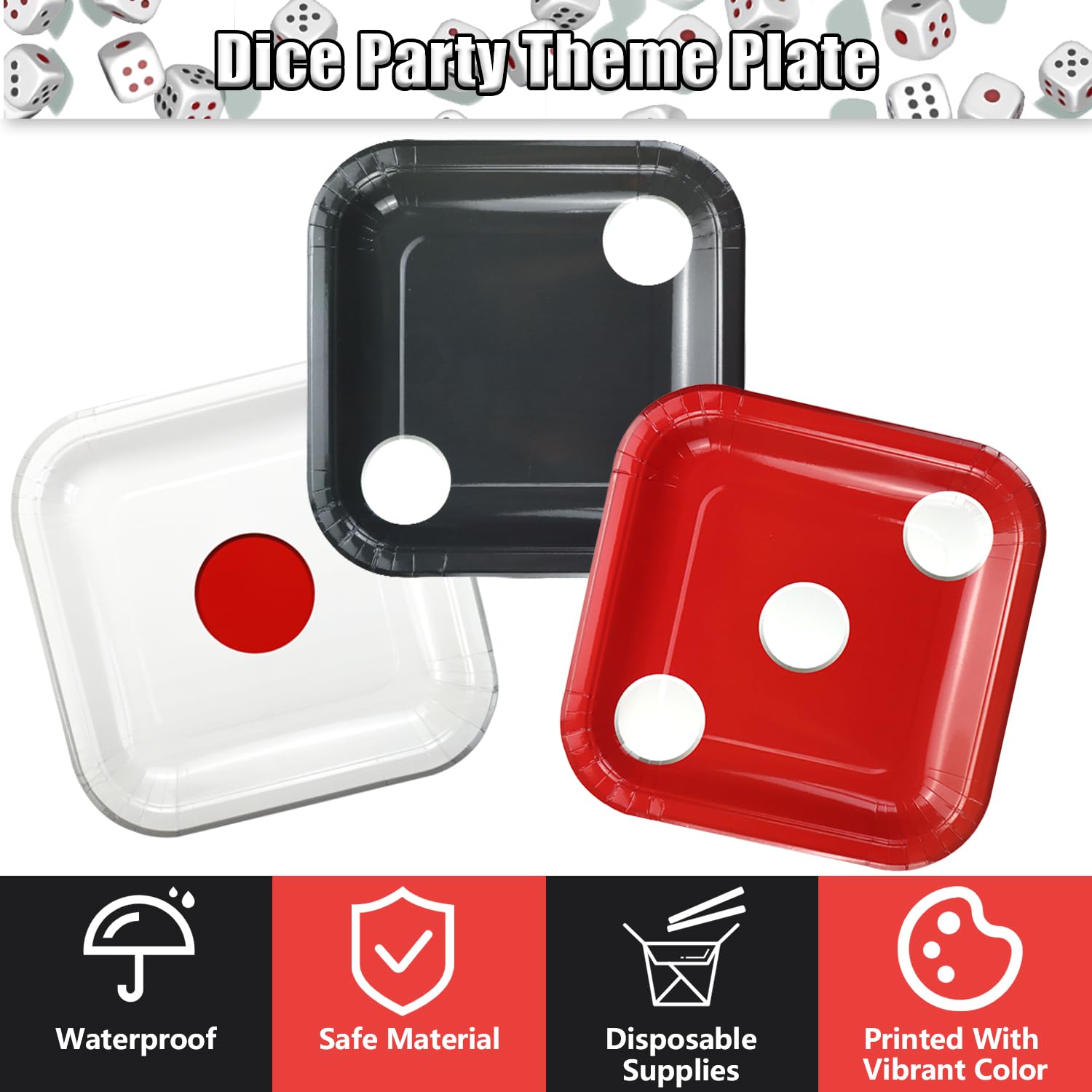 APUXXJUPA 60-Count Casino Dice Paper Plates – 9-Inch Square Party Dinnerware for Themed Events