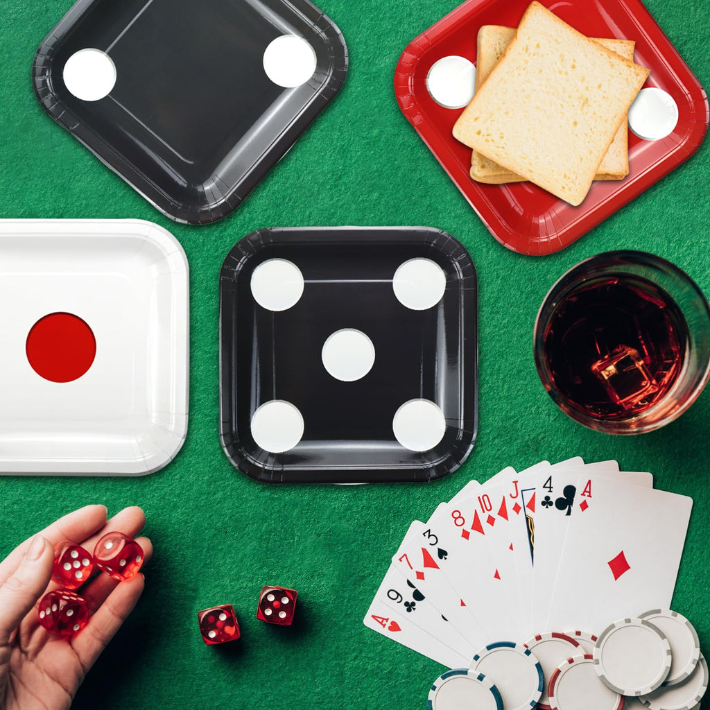 APUXXJUPA 60-Count Casino Dice Paper Plates – 9-Inch Square Party Dinnerware for Themed Events