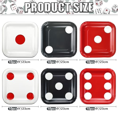 APUXXJUPA 60-Count Casino Dice Paper Plates – 9-Inch Square Party Dinnerware for Themed Events
