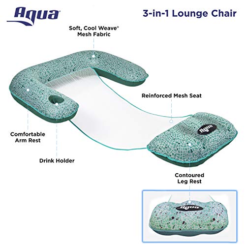 Aqua LEISURE 3-in-1 Pool Float Lounge: Convertible Drifter, Chair & Lounger - Green Mosaic