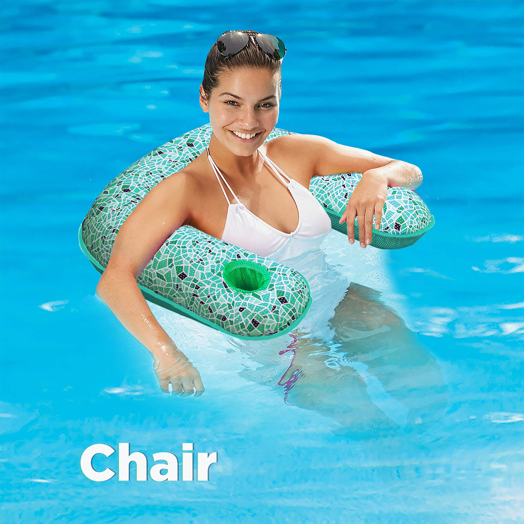 Aqua LEISURE 3-in-1 Pool Float Lounge: Convertible Drifter, Chair & Lounger - Green Mosaic