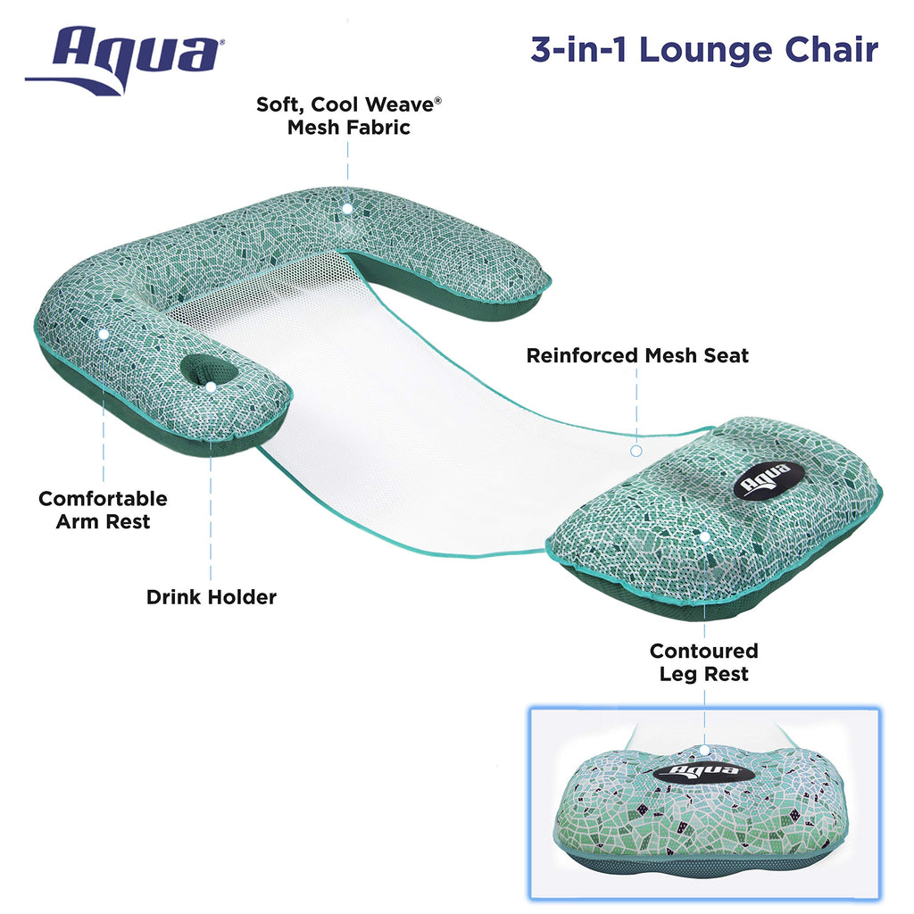 Aqua LEISURE 3-in-1 Pool Float Lounge: Convertible Drifter, Chair & Lounger - Green Mosaic