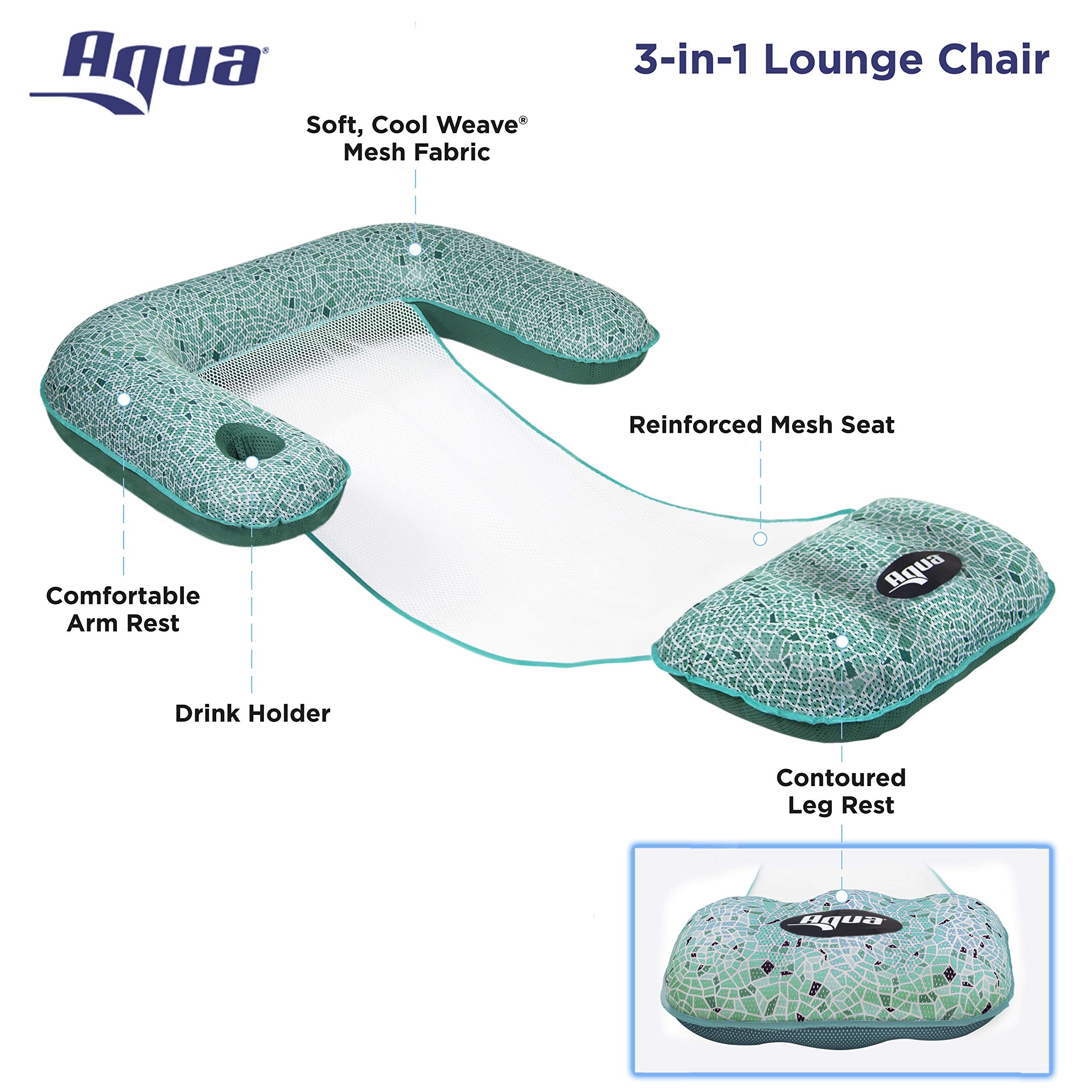 Aqua LEISURE 3-in-1 Pool Float Lounge: Convertible Drifter, Chair & Lounger - Green Mosaic